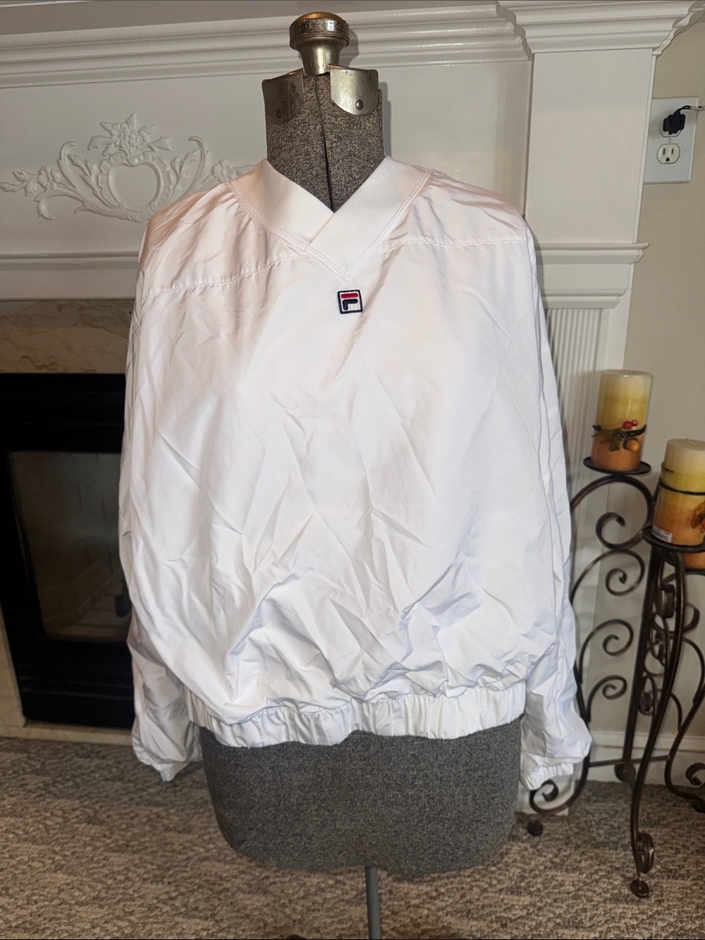 Fila White V-Neck Pullover Bomber Jacket